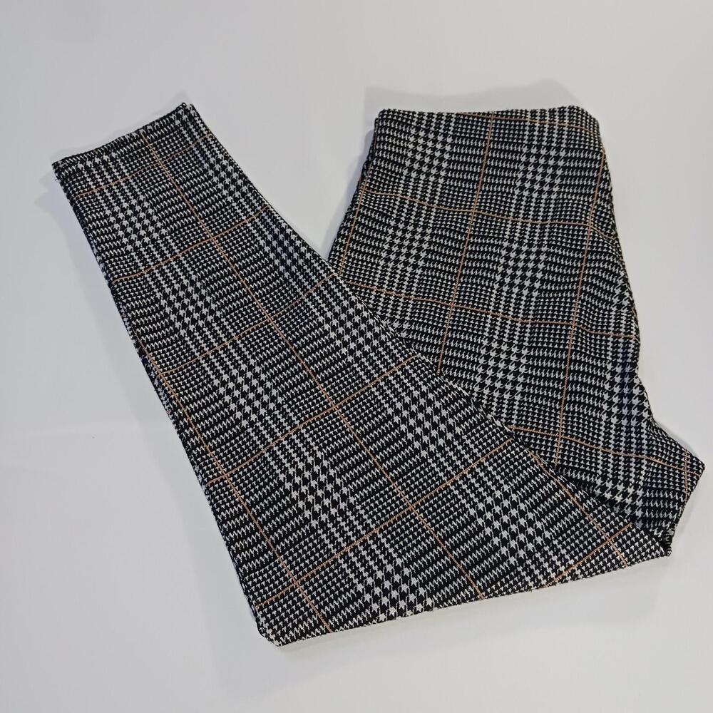 Maze Collection Pants Women’s XL Brown & White Plaid Stretch Pull-On Leggings